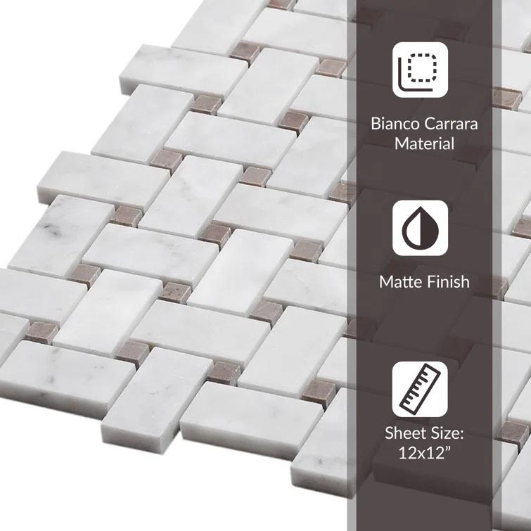 12" x 12" Natural Stone Basketweave Mosaic Wall & Floor Tile