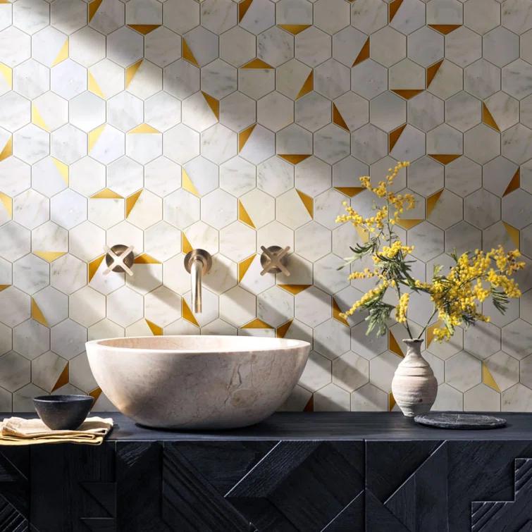 Natural Bianco 3" x 3" Marble Honeycomb Mosaic Wall Tile