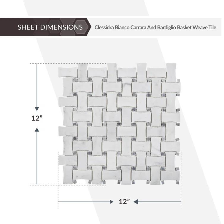 12" x 12" Natural Stone Basketweave Mosaic Wall & Floor Tile