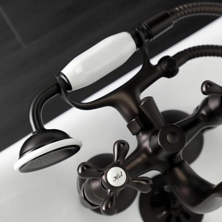 Kingston Brass Kingston Three-Handle 2-Hole Tub Wall Mount Clawfoot Tub Faucet with Handshower