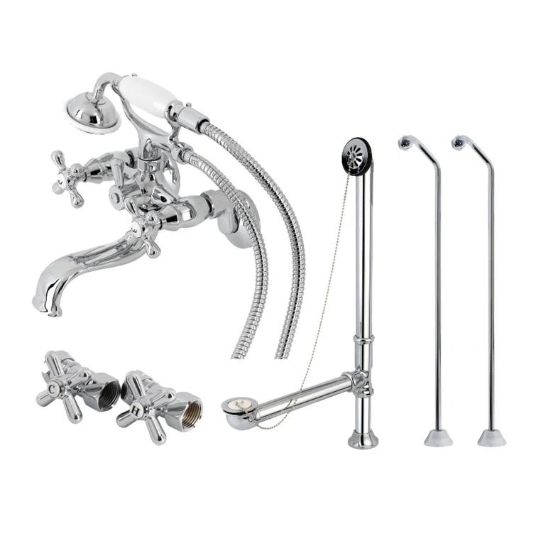 Kingston Brass Kingston Brass Vintage Three-Handle 2-Hole Tub Wall Mount Clawfoot Tub Faucet Package with Supply Line, Hand Shower and Tub Drain CCK225SBD