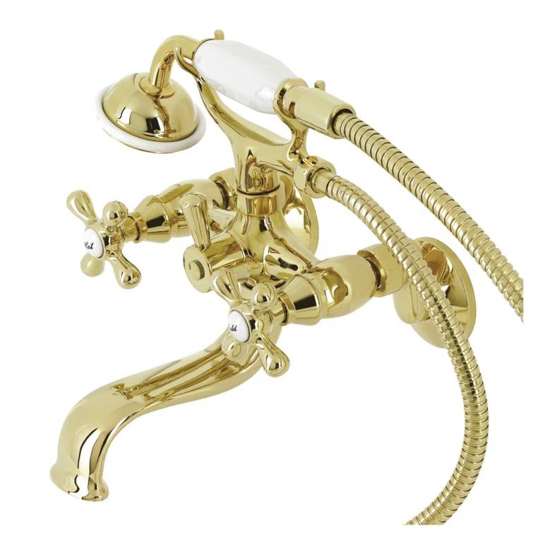 Kingston Brass Kingston Brass Kingston Three-Handle 2-Hole Tub Wall Mount Clawfoot Tub Faucet with Handshower KS225ORB