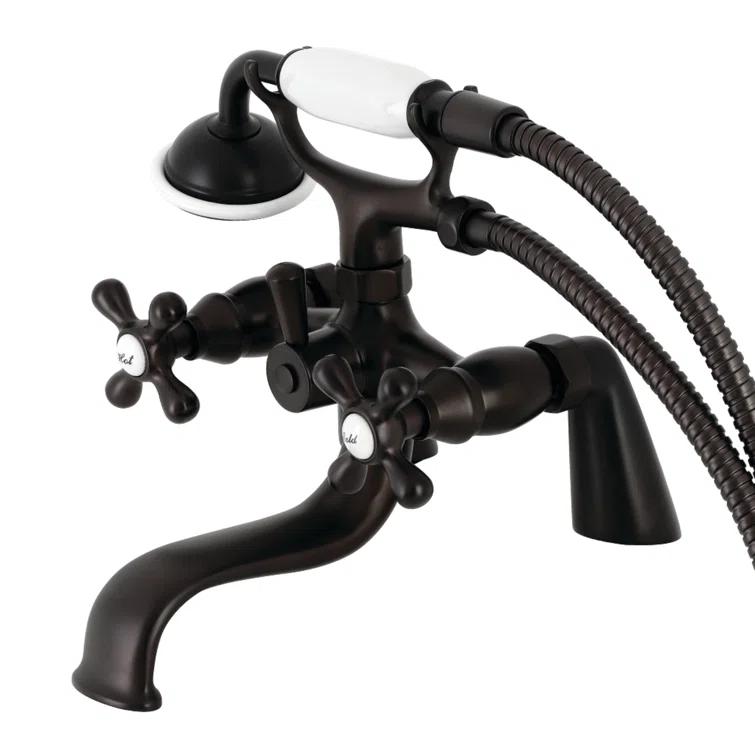 Kingston Brass KS227ORB Kingston Brass Kingston Three-Handle 2-Hole Deck Mount Clawfoot Tub Faucet with Handshower