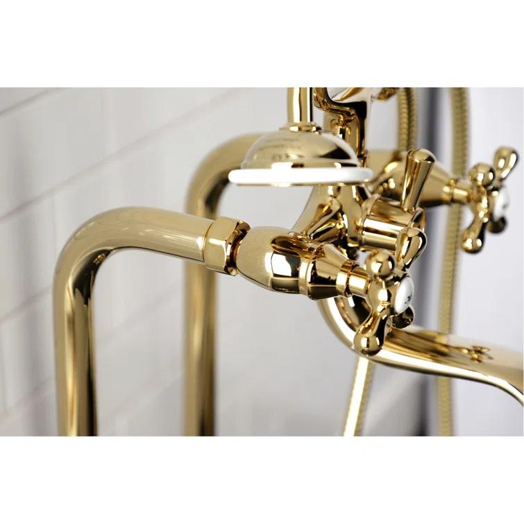 Kingston Brass Kingston Three-Handle 2-Hole Freestanding Clawfoot Tub Faucet Package with Supply Line and Stop Valve