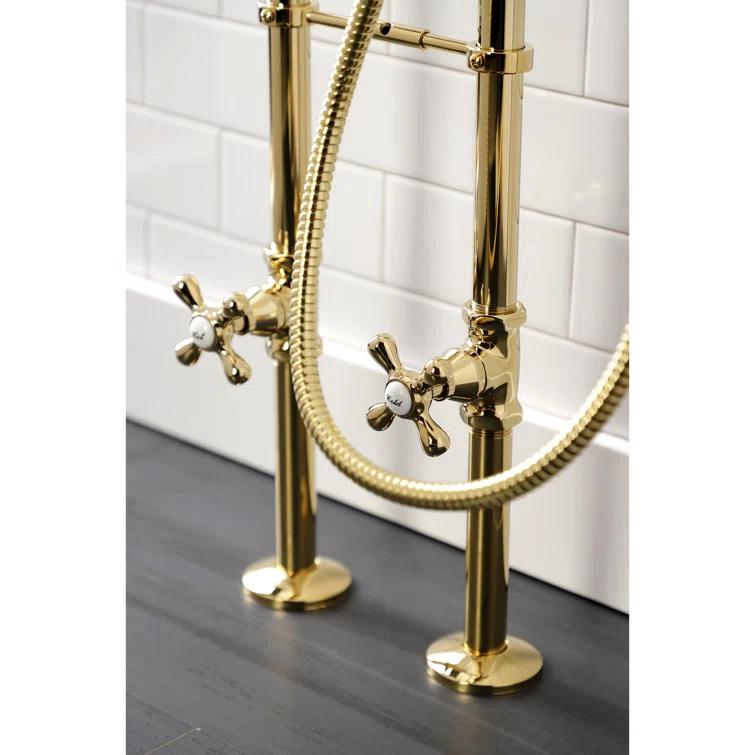 Kingston Brass Kingston Three-Handle 2-Hole Freestanding Clawfoot Tub Faucet Package with Supply Line and Stop Valve