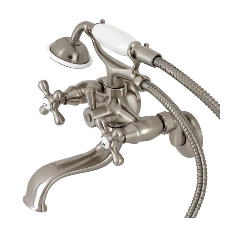 Kingston Brass Kingston Three-Handle 2-Hole Tub Wall Mount Clawfoot Tub Faucet with Handshower
