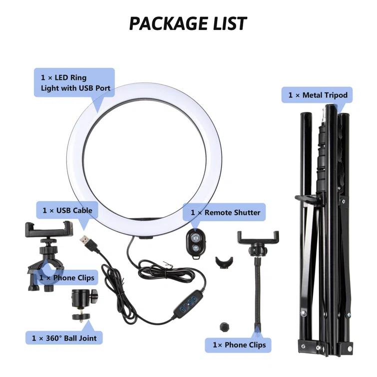 Dimmable Ring Lighting Kit Tripod with Light Stand