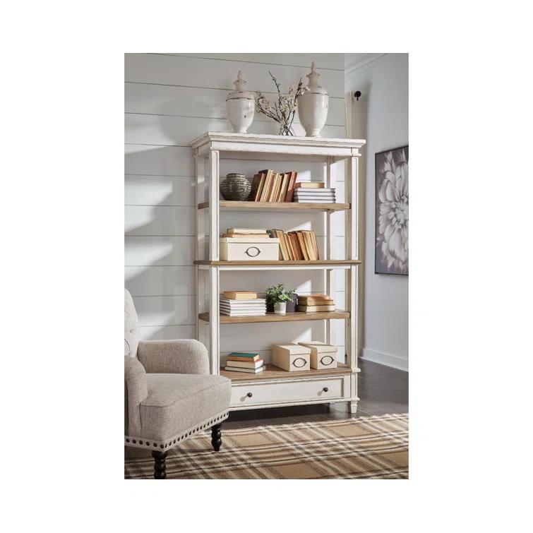 75" Realyn Bookshelf - Signature Design by Ashley: Cottage Style, Antiqued Two-Tone Finish, Open Shelves