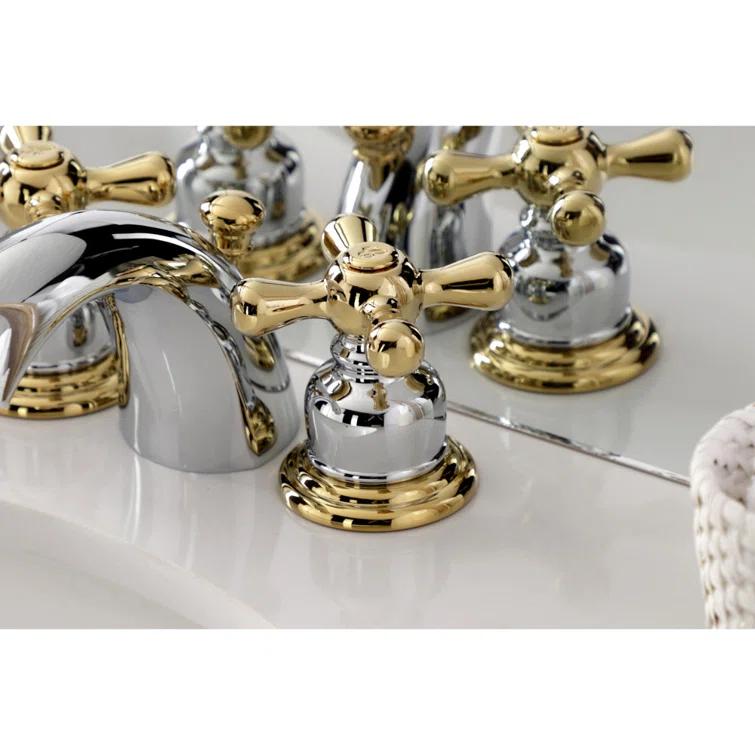 Kingston Brass Victorian Two-Handle 3-Hole Deck Mount Mini-Widespread Bathroom Faucet with Plastic Pop-Up