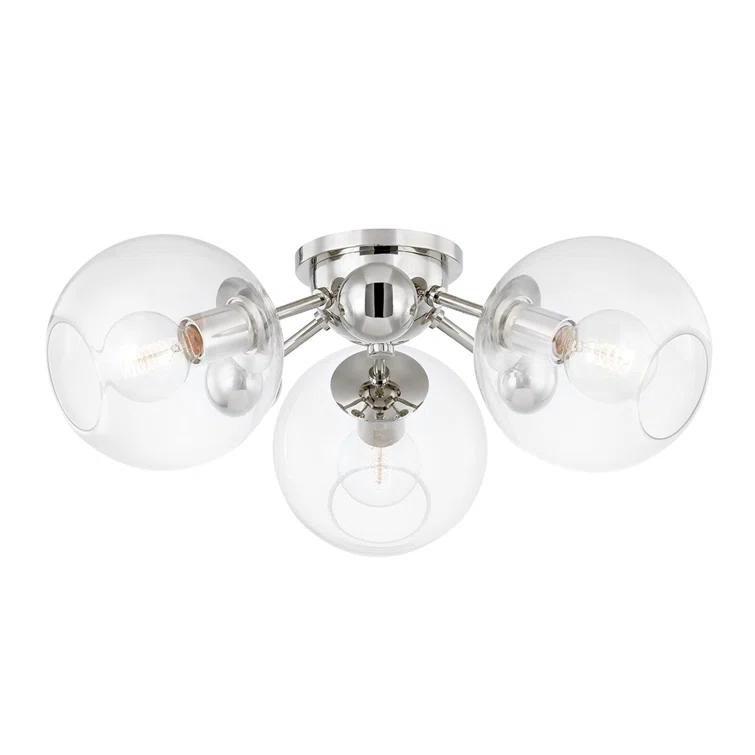 Crystal Semi-Flush Mount Light - Polished Nickel / 3 Light