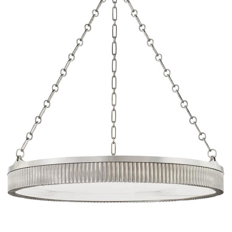 Transitional 8-Light Antique Nickel Drum Pendant with Spanish Alabaster Shade