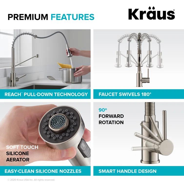 KRAUS Bolden Commercial Style 2-Function Single Handle Pull Down Kitchen Faucet with Soap Dispenser