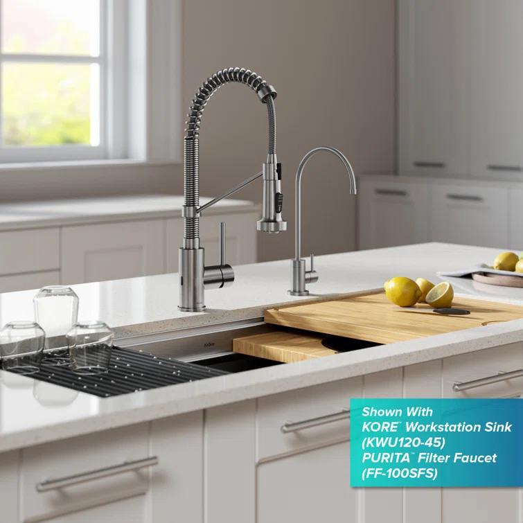 KRAUS Bolden Commercial Style 2-Function Single Handle Pull Down Kitchen Faucet with Soap Dispenser
