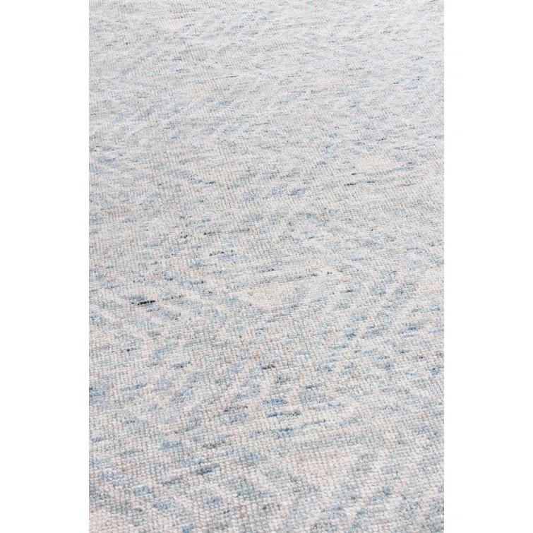 Eaton Chevron Hand-Knotted Ivory/Blue Area Rug