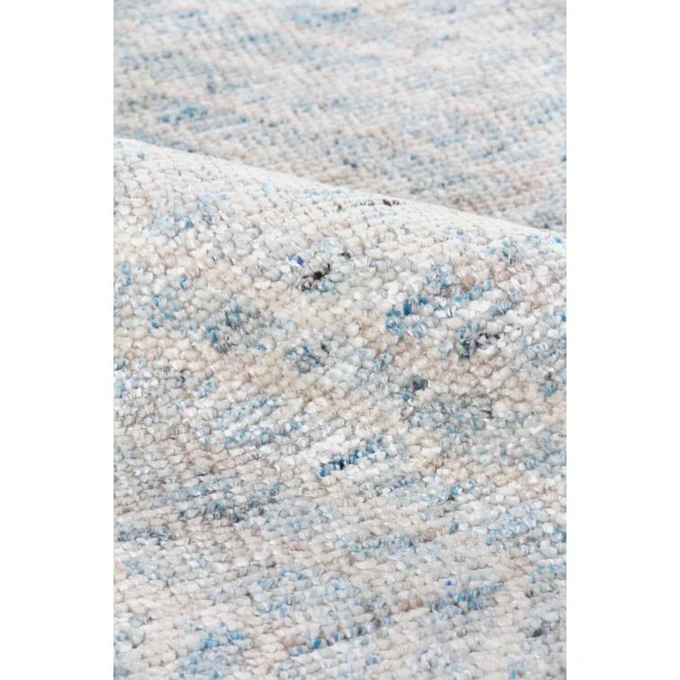Eaton Chevron Hand-Knotted Ivory/Blue Area Rug