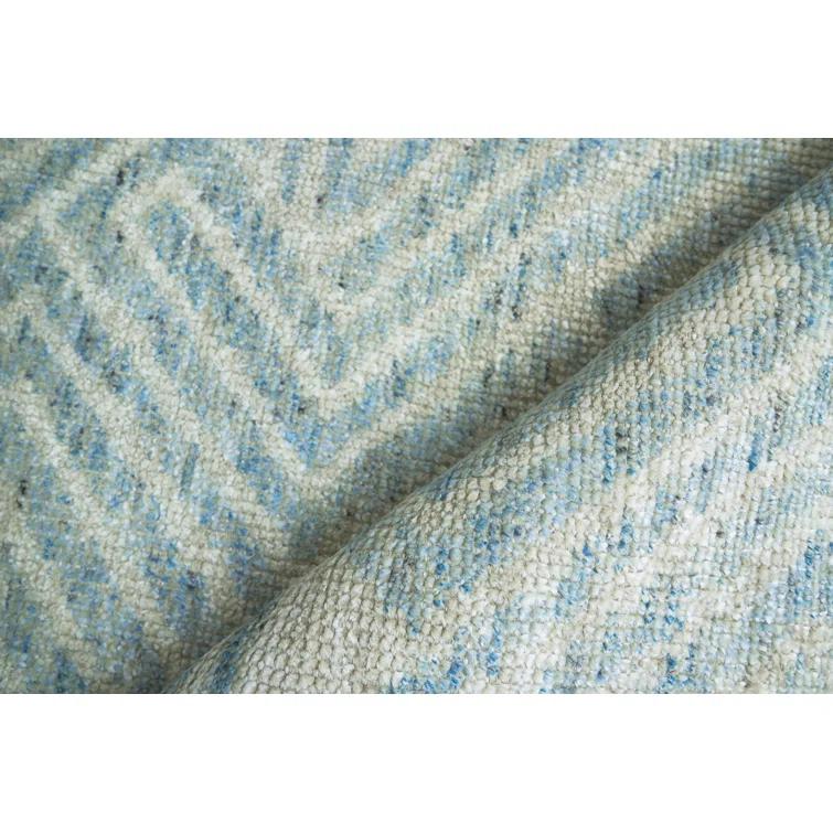 Eaton Chevron Hand-Knotted Ivory/Blue Area Rug