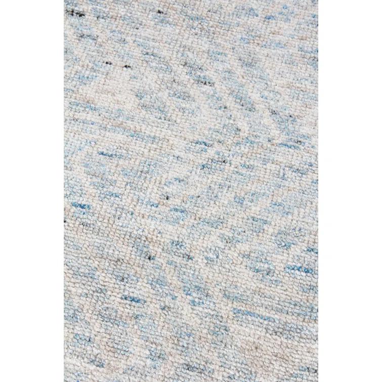 Eaton Chevron Hand-Knotted Ivory/Blue Area Rug