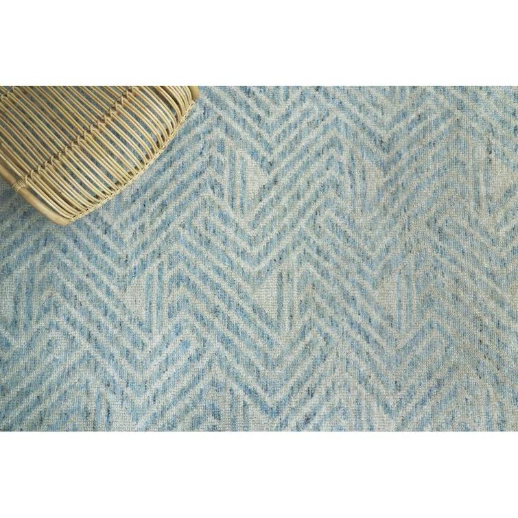 Eaton Chevron Hand-Knotted Ivory/Blue Area Rug
