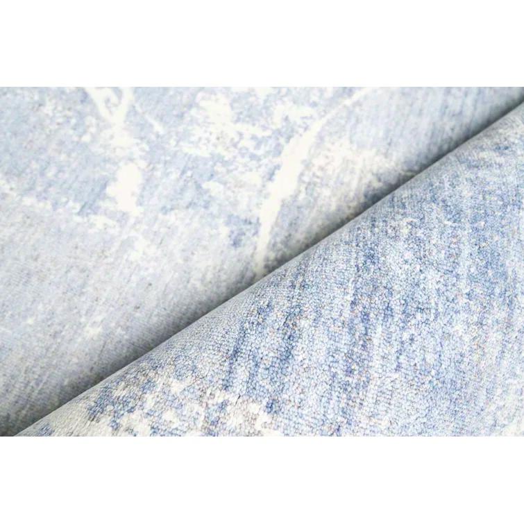 Exquisite Rugs Fine Pure Silk Handmade Hand Knotted Silk Blue/Gray/Ivory Area Rug
