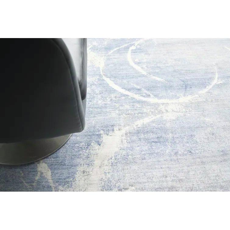 Exquisite Rugs Fine Pure Silk Handmade Hand Knotted Silk Blue/Gray/Ivory Area Rug