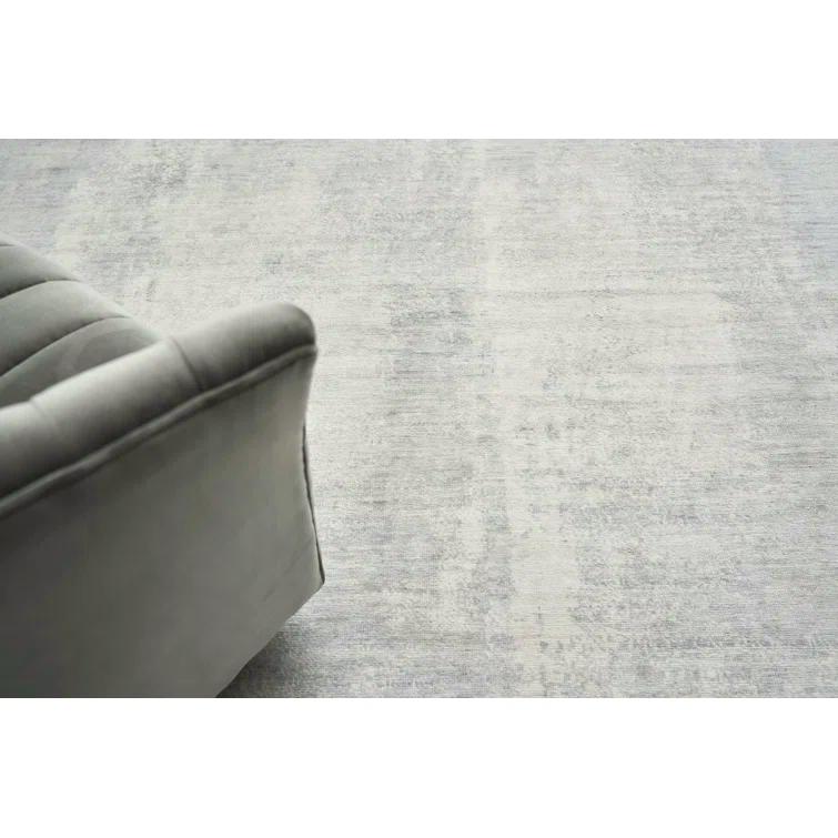 Fine Pure Silk Hand-Knotted Silver/Ivory Area Rug