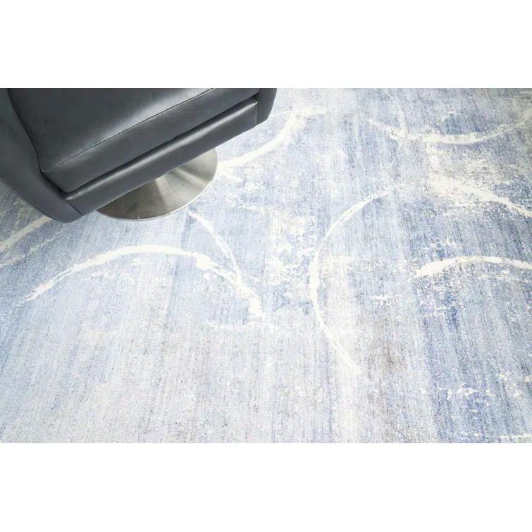 Exquisite Rugs Fine Pure Silk Handmade Hand Knotted Silk Blue/Gray/Ivory Area Rug