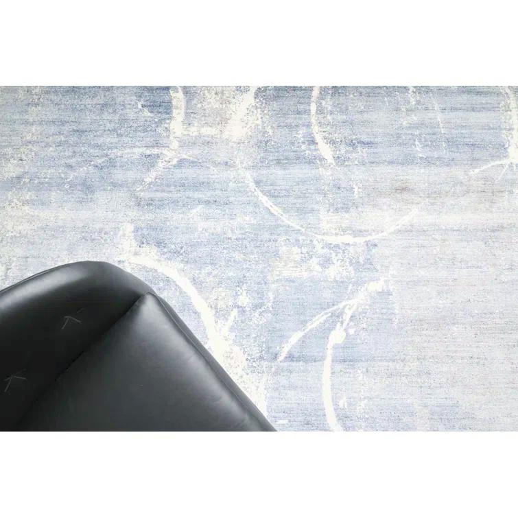 Exquisite Rugs Fine Pure Silk Handmade Hand Knotted Silk Blue/Gray/Ivory Area Rug
