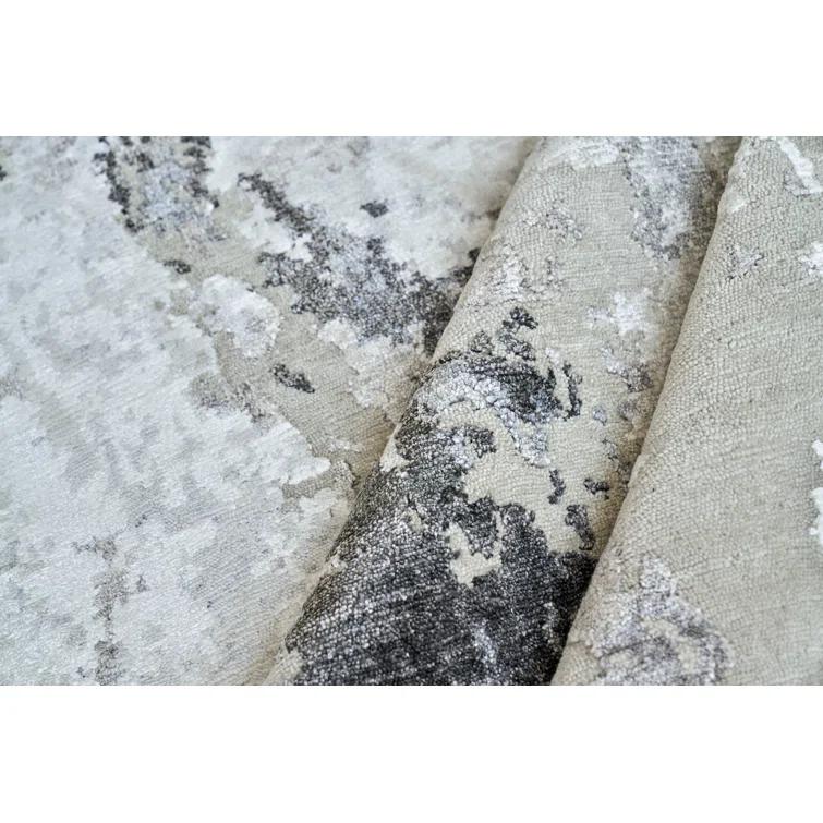 Cosmo Abstract Hand-Knotted Silver/Gray/Ivory Area Rug