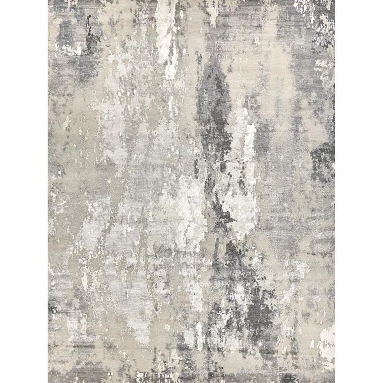 Cosmo Abstract Hand-Knotted Silver/Gray/Ivory Area Rug