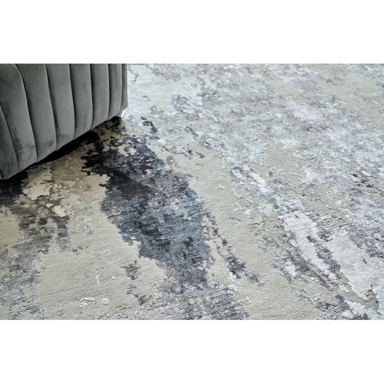 Cosmo Abstract Hand-Knotted Silver/Gray/Ivory Area Rug