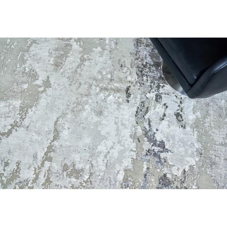 Cosmo Abstract Hand-Knotted Silver/Gray/Ivory Area Rug