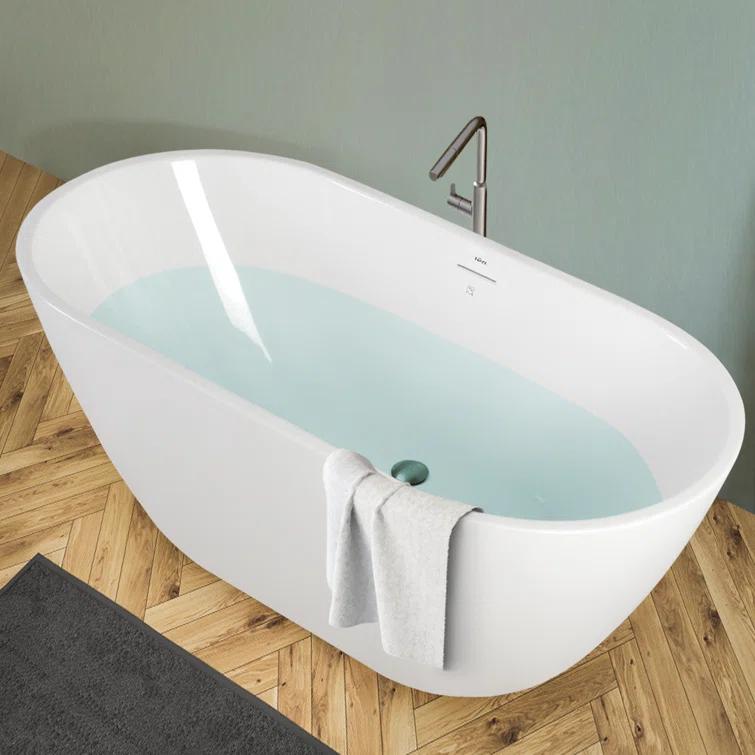 FerdY FerdY-02538-1400-BN Bali Freestanding Soaking Acrylic Bathtub with Brushed Nickel Drain