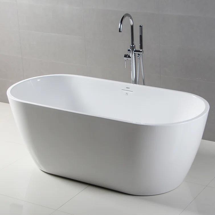 FerdY FerdY-02538-1500-BN Bali Freestanding Soaking Acrylic Bathtub with Brushed Nickel Drain