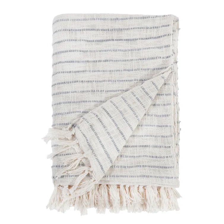 Jojo Cotton Oversized Throw by Pom Pom at Home - Ivory and Blue Grey