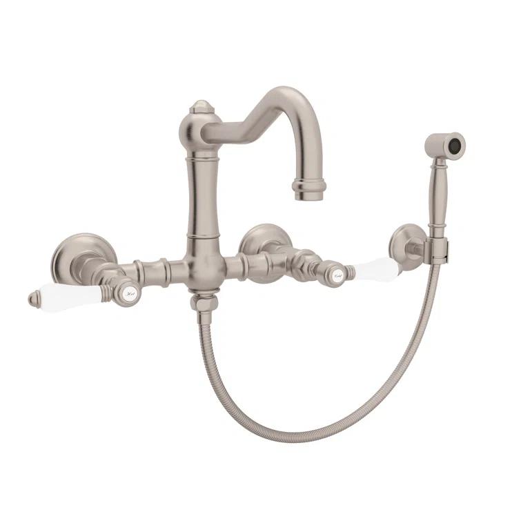 Acqui Wall Mount Bridge Kitchen Faucet With Sidespray And Column Spout