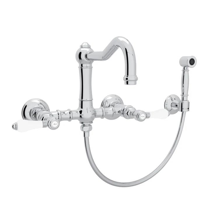 Rohl A1456LPWSAPC-2 Acqui Wall Mount Bridge Kitchen Faucet With Sidespray And Column Spout