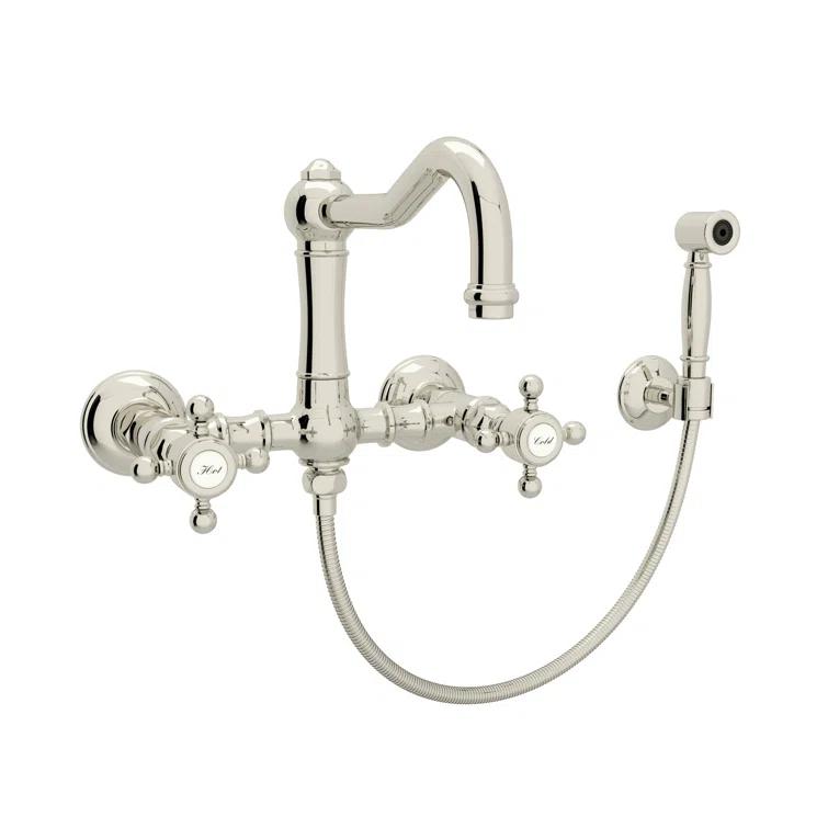 Acqui Wall Mount Bridge Kitchen Faucet With Sidespray And Column Spout