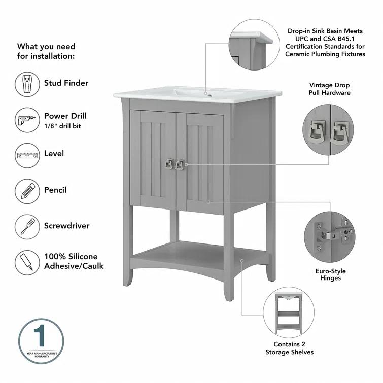 Double Bathroom Vanity with Ceramic Top with Mirror