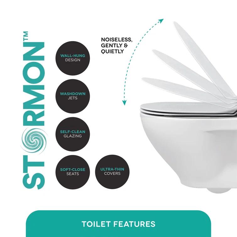 StormOn Dual-Flush Elongated Wall-Mount Toilet (Seat Included)