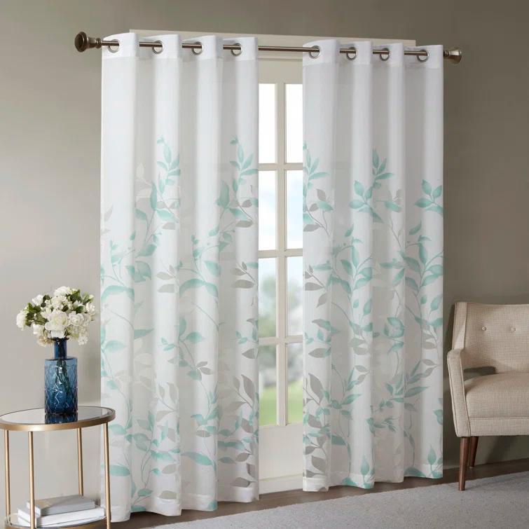 Madison Park Cecily Floral Printed Burnout Sheer Grommet Single Curtain Panel