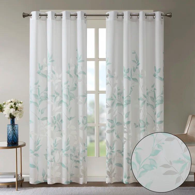 Madison Park Cecily Floral Printed Burnout Sheer Grommet Single Curtain Panel