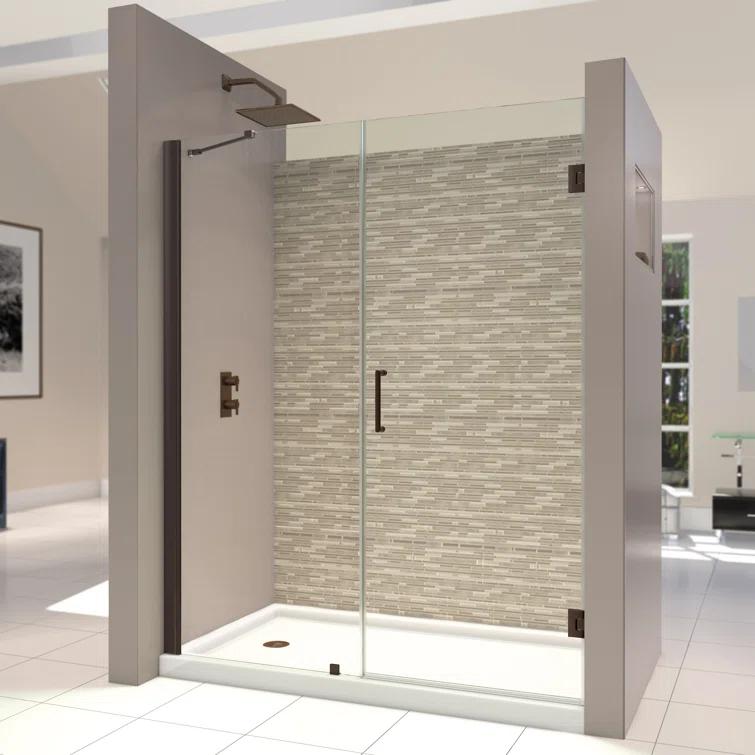 Unidoor Frameless Hinged Shower Door with Glass Shelves