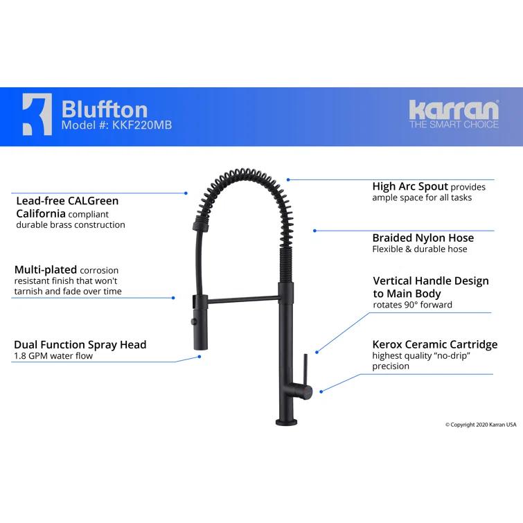 Karran Bluffton Single Handle Pull Down Sprayer Kitchen Faucet