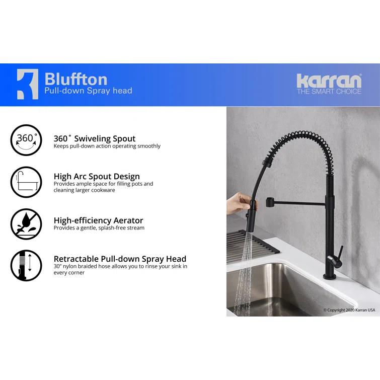Karran Bluffton Single Handle Pull Down Sprayer Kitchen Faucet