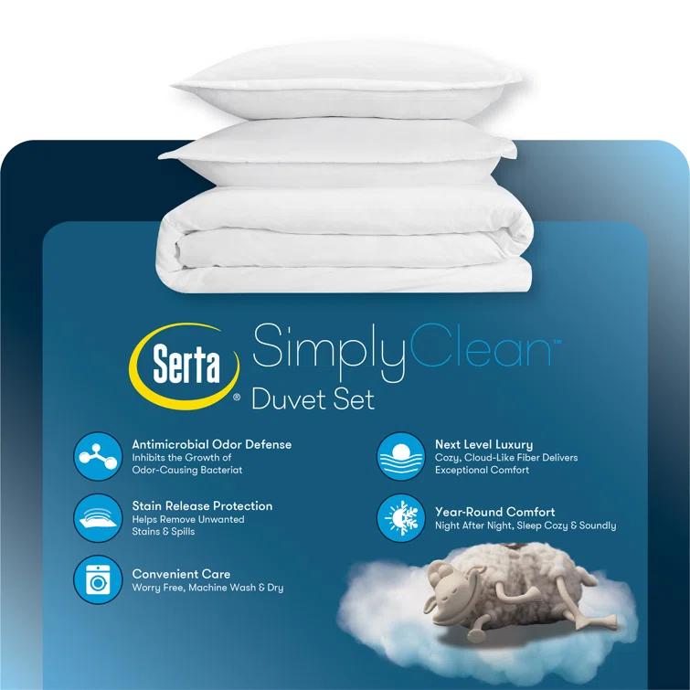 Serta Simply Clean Antimicrobial 3 Piece Duvet Cover Set