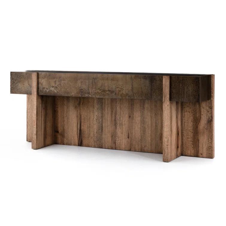 Mackinley 78.75" Rectangular Iron and Natural Oak Wood Console Table