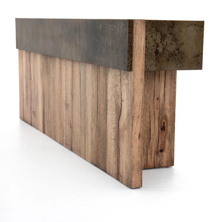 Mackinley 78.75" Rectangular Iron and Natural Oak Wood Console Table