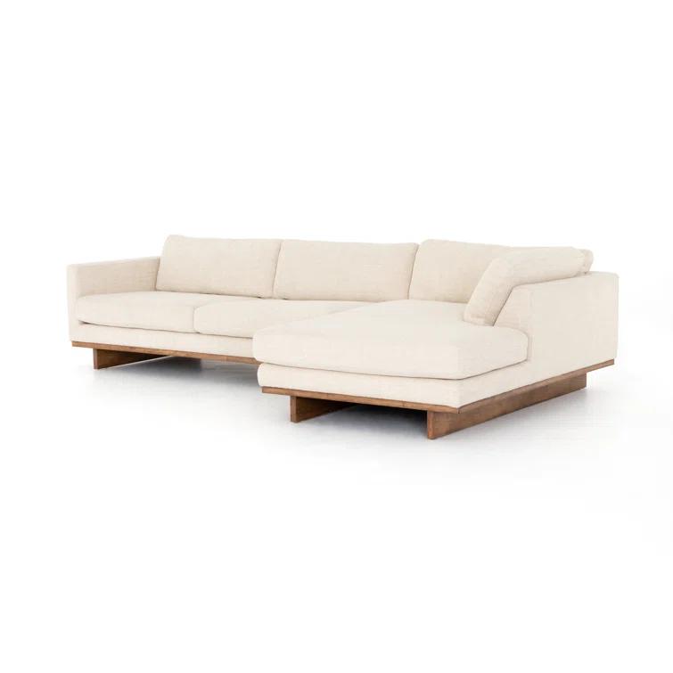 Everly Cream Fabric Two-Piece Sectional with Wood Base