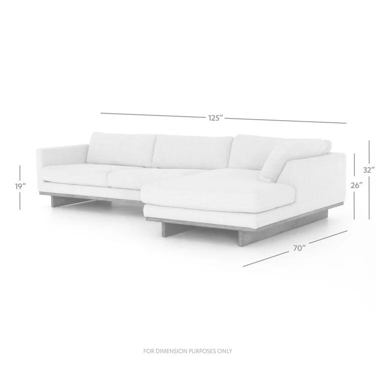Everly Cream Fabric Two-Piece Sectional with Wood Base