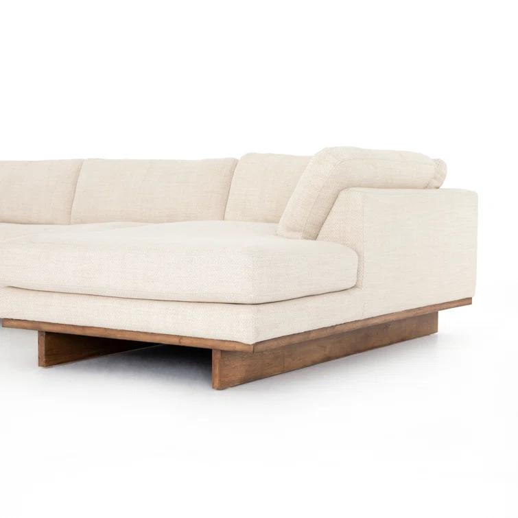 Everly Cream Fabric Two-Piece Sectional with Wood Base